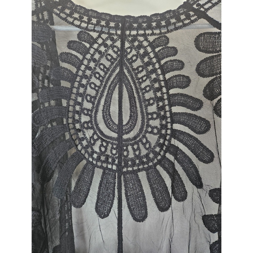 Black Lace Kimono Cardigan Sheer Duster Open Front Boho Festival Witchy Gothic - Picture 3 of 7